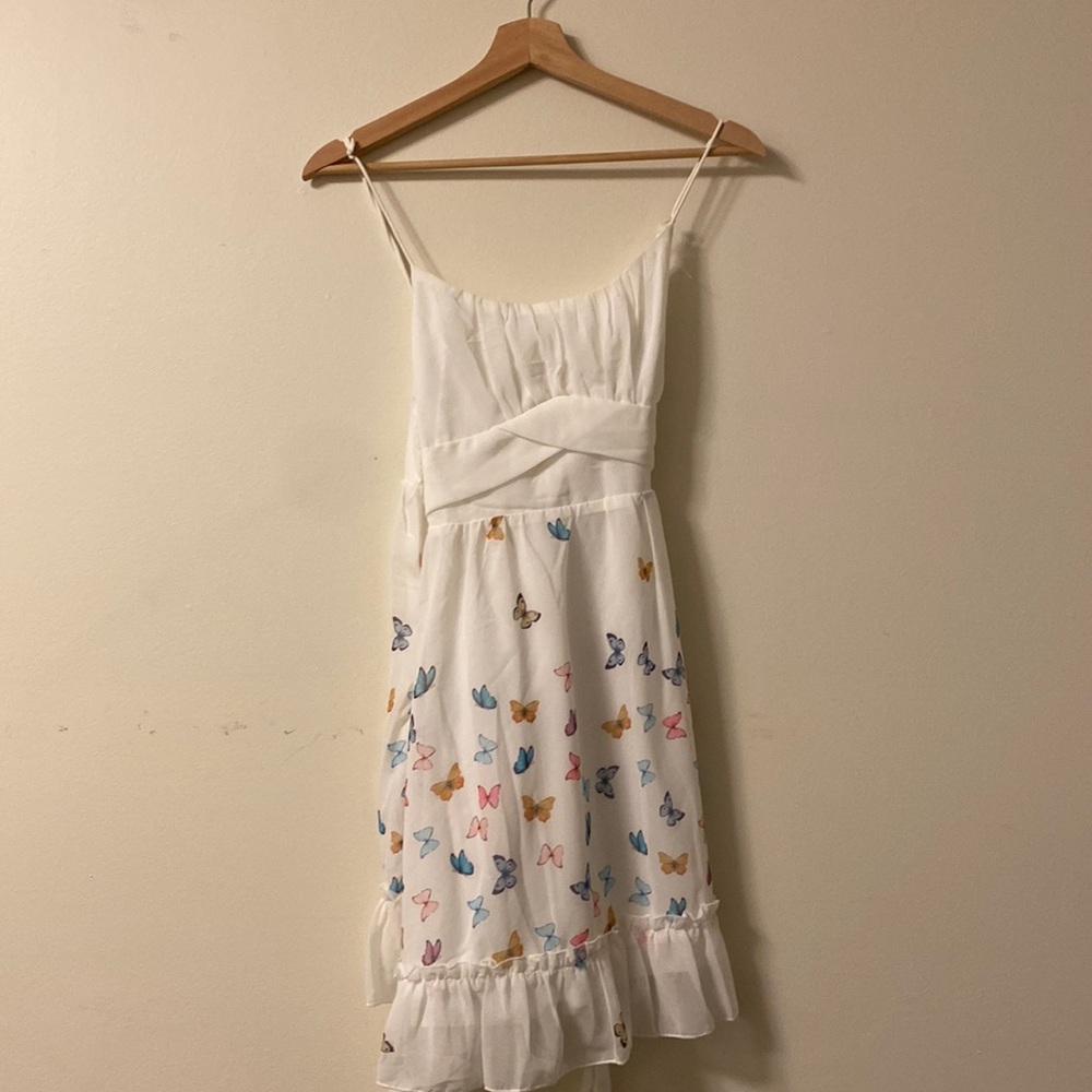 White butterfly zip dress